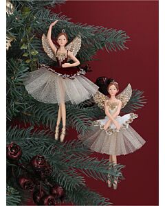 Gisela Graham Cream Velvet Fairy Tree Decoration x2